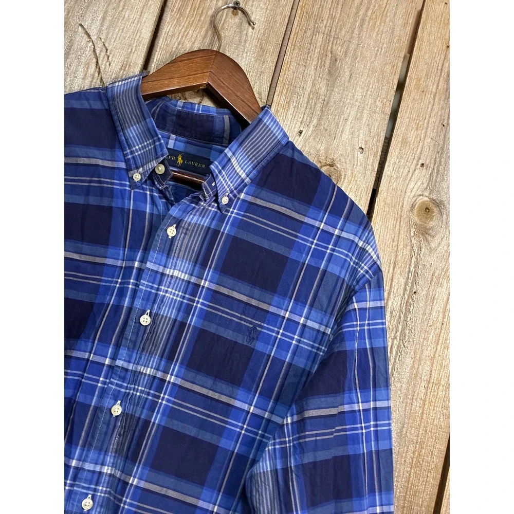 Polo Ralph Lauren Mens XXL Blue Plaid Classic Cotton Stretch Shirt 710759291008